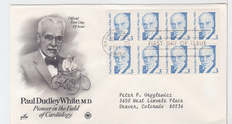 TurtlesTradingPost- Paul Dudley White, MD 1986 #2170 FDC Artcraft Variety Cachet - Image 1 of 1