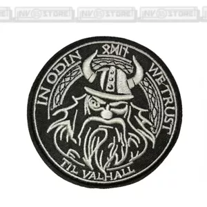 Patch Ricamata ODINO In Odin We Trust 8 x 8 cm Militare Velcrata Grey Black - Imagen 1 de 1