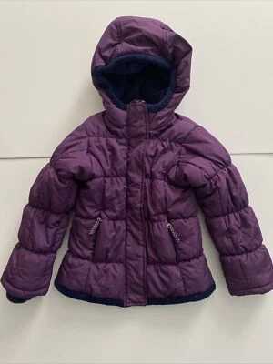EUC Lands End Sz 4 Girls Purple Coat Jacket Hooded Zip Up Lined Fleece Lining - Image 1 of 4