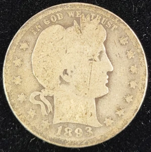 1893 Barber Liberty Head Quarter US Mint 25C Coin 90% Silver - Picture 1 of 2