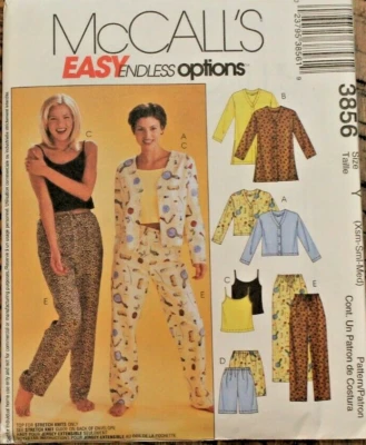 McCalls 3856 Misses Pajamas Tops Camisole Shorts & Pants Sewing Pattern XS-S-M - Image 1 of 2