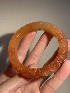 58,1 mm /Natur Gelb - Drachen Jade Handgeschnitzt Drachen Armreif / Feine Handschnitzerei - Bild 1 von 12