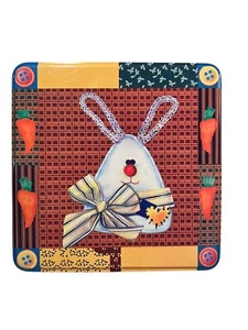 Vintage Easter Bunny Rabbit Spring Square Metal Tin 7"x 7"x 3.5" EUC - Picture 1 of 4