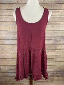PPLA Medium Burgunderrot Rüschen Tunika Top Einfarbig Ärmellos Boho Lagenlook Stufen - Bild 1 von 10