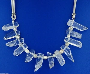 Bridal Necklace Quartz Points Icicle Cowgirl Wedding Pearls Bling Boho Prom  - Picture 1 of 5