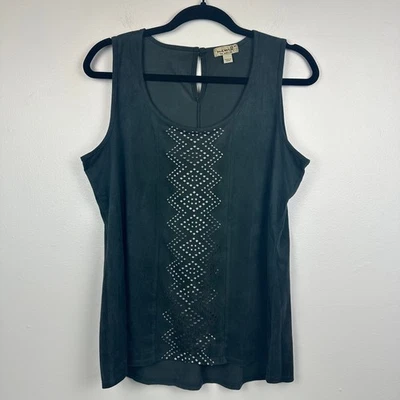 Camiseta sin mangas One World para mujer con patrón de recorte cuello redondo terciopelo Y2K gris oscuro mediana Foto 1 de 4