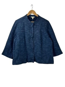 Eileen Fisher Damen XL 100% Baumwolle Mandarinkragen Jacke blau Knopfleiste - Bild 1 von 9
