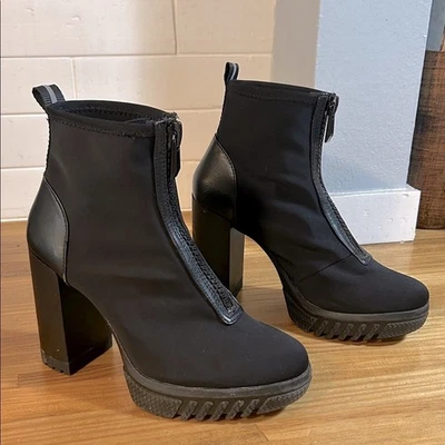 Botines gruesos Zara negros de tacón grueso con cremallera frontal talla 36 EUR = talla 5,5 EE. UU. Foto 1 de 4