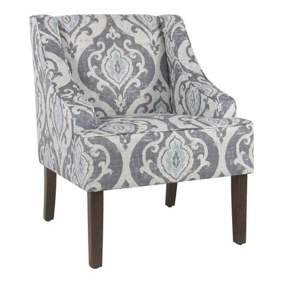 HomePop Traditional Wood and Fabric Swoop Accent Chair in Suri Blue - Image 1 of 4