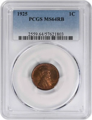 1925 Lincoln Cent MS64RB PCGS - Image 1 of 2