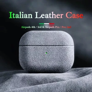 Italienische Wildleder Ledertasche für Apple Airpods Pro 2 3 4 Hülle Luxus Leder  - Bild 1 von 7