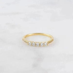 14k Yellow Gold Wedding Band ,0.72 TC Round Cut Moissanite Band ,Stacking Band - Picture 1 of 6