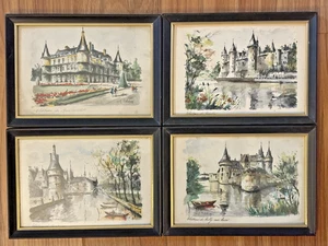 Set Of 4 G. Lelong French Castle Prints Château De France Series 5x7 Framed - Picture 1 of 15