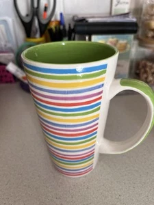 Whittard Tall 6” Multicoloured Striped Tapered Mug Hand Decorated - Picture 1 of 4