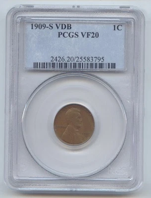 1909-S VDB Lincoln Wheat Cent, Key Date, PCGS VF-20 - Image 1 of 2
