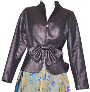 Rickie Freeman Teri Jon Brown Wool Blend Sparkly Formal Bow Jacket Blazer Size:6 - Picture 1 of 5