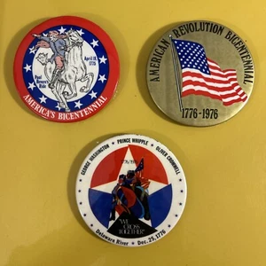 Vintage Lot Of 3 Bicentennial Celebration Patriotic 3” Pin Back Buttons - Picture 1 of 9