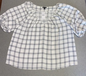 Blusa para mujer Ann Taylor a cuadros manga puff cuello en V talla pequeña informal NUEVA - Imagen 1 de 9