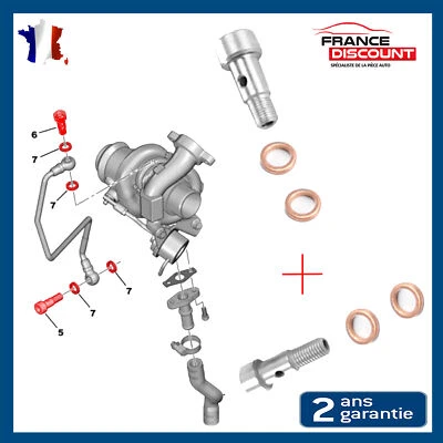 Vis banjos + joints de tuyau graissage huile turbo 1,6 hdi 037660 037655 015708 - Bild 1 von 4