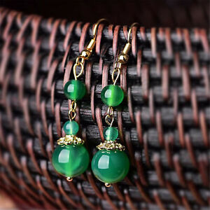 A pair Green Agate Gemstone DIY Earrings 18K Ear hook Mesmerizing Charming