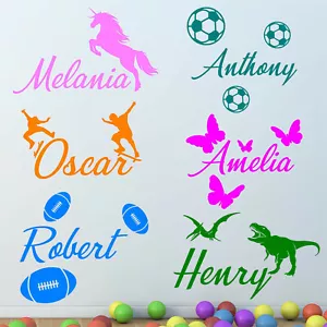 CUSTOM NAME Sticker Vinyl Wall Art Decal Butterfly Unicorn Dinosaur Football 169 - Picture 1 of 18