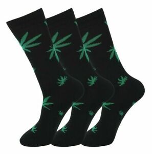 Mens 3 Pairs Weed Leaf Print Socks Cannabis Ganja Marijuana Adults Fashion 6-11