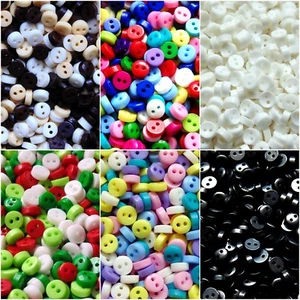 50 x 6mm Mini Buttons - Tiny for Dolls Crafts - Mixed Black Xmas Pastels - Picture 1 of 13