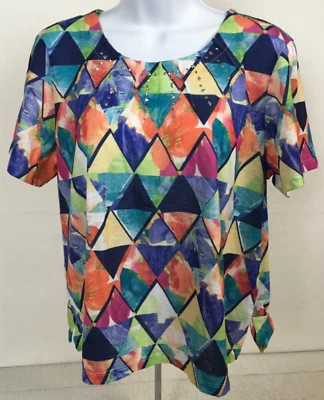 Alfred Dunner Top Women Size PL Multicolor Beaded Round Neckline Short Sleeves - Image 1 of 4