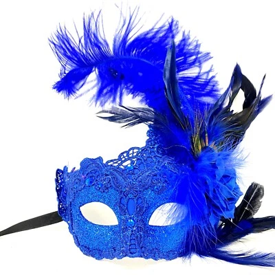 Women's Masquerade Feather Mask Venetian Halloween Wedding Mardi Gras Costumes - Image 1 of 4