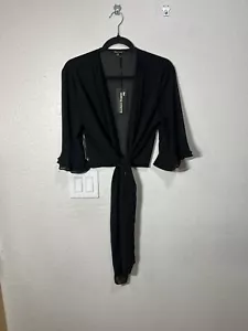 The Clothing Company Tie Front Cropped Blouse 3/4 Sleeves Black Size Medium - Picture 1 of 9