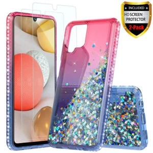 Per Samsung Galaxy A32 A42 A52 Custodia Liquid Glitter Bling Cover + Vetro Temperato - Foto 1 di 36