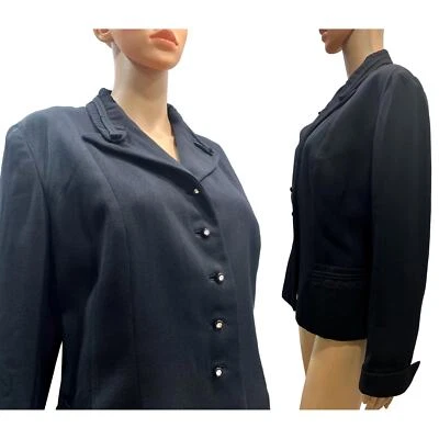 40s Black Gabardine Jacket | 1940's Wool Women's WWII era Blazer | S/M - Image 1 of 4