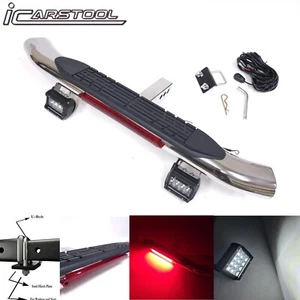 Fit 2" Receiver 36" Curved Chrome Tow Hitch Step Bar w/ LED Brake & Spot Lights - Picture 1 of 24