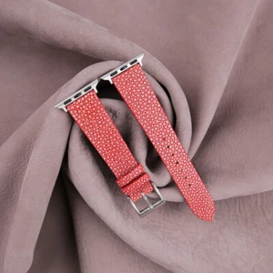 Red Stingray Leather Apple Watch Band 38mm 40mm 41mm 42mm 44mm 45mm - Picture 1 of 10