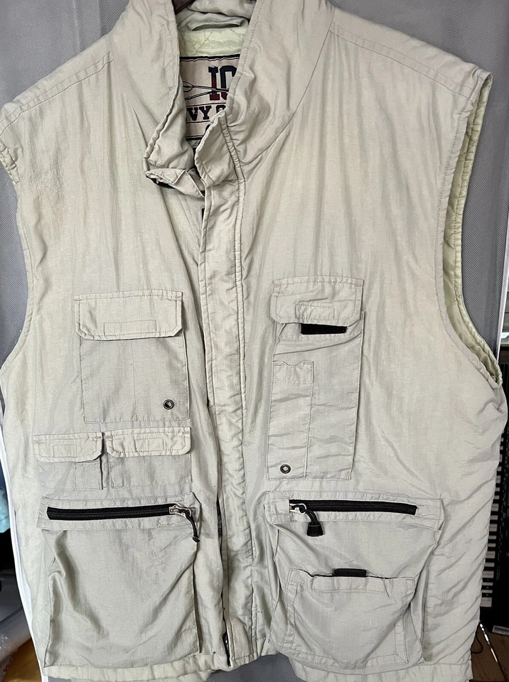 Chaleco Safari Ivy Crew Nylon XL Forro Acolchado Bolsillos Beige Foto 1 de 4