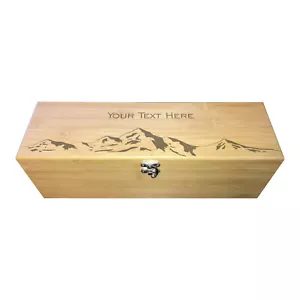 Personalized Wine Box Mountain Range Custom Text Engraved Bamboo Bottle Case - Picture 1 of 5