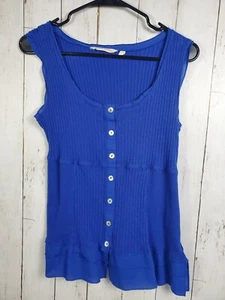 Soft Surroundings Short Sleeve Ribbed Button Up Blouse Womens Size S Small Blue - Picture 1 of 9