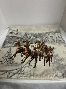Funda Almohada Navidad Papá Noel Toma Vuelo 17"x17" Arpillera Nueva sin Etiquetas - Imagen 1 de 2