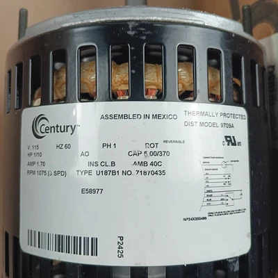 CENTURY MOTORS 9709A Fan Coil Motor 1/10 HP 115V 3 Speed Open Air Over (4UY13) - Image 1 of 4