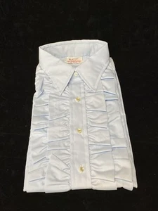 Vintage Paul Stuart Baby Blue Ruffle Tuxedo French Cuff Shirt 17 35 NWT P1 - Picture 1 of 11
