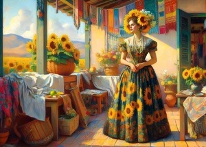 QPuzzles 260 Piece Jigsaw Puzzle - Audrey's Hatbox - Sunflower Glow - Picture 1 of 1