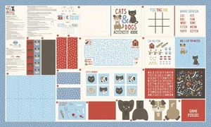 Dog Daze Cat & Dog Activity Book panel by Moda, 20847 11, Sold by the panel - Picture 1 of 3