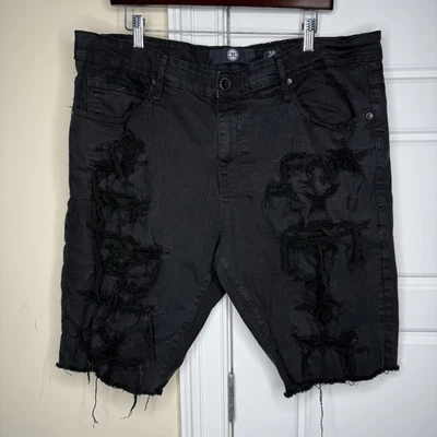 Jordan Craig OG Tulsa Twill Denim Shorts Men’s Size 38 (40/11) Black Distressed - Image 1 of 4