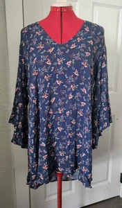 Lush Navy Blue Floral Blouse Tunic Oversized. Size XS - Bild 1 von 9