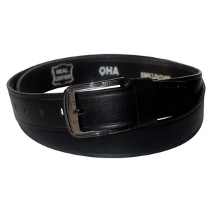 QHA Mens Black Real Leather Belt Real Cowhide Heavy Duty 38mm Wide G02 - Picture 1 of 5
