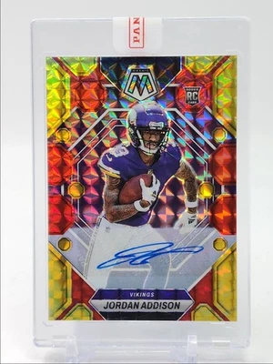 JORDAN ADDISON 2023 MOSAIC ROOKIE AUTOGRAPH RED YELLOW FUSION RC AUTO Q5939 - Image 1 of 2