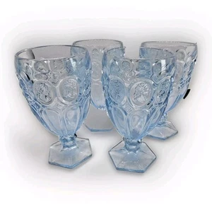 Set of 4 Fostoria Moonstone Light Blue Water/ Wine Glass Goblets 6 1/2 (J) - Picture 1 of 4