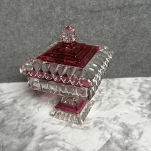 Westmoreland Vintage Clear Ruby Red Flash Glass Pedestal Sq w/Lid Candy Dish - Picture 1 of 11