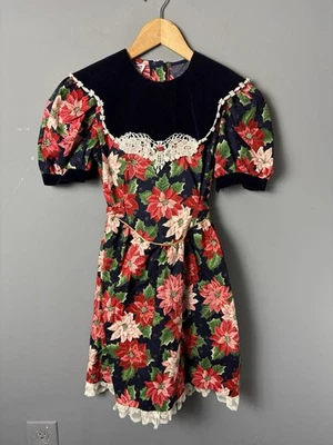 Vestido de Navidad Floral Vintage Años 90 Niñas Niños Talla 12 de Emily West Foto 1 de 4