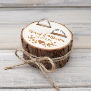 Rustic Wood Log Wedding Bands Holder Sliced Bridal Proposal Customised Ring Box - Picture 1 of 9